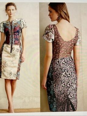 Beguile by Byron Lars Anthropologie Floral Patchwork Sheath Dress